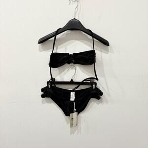 NWT Zimmermann Noir Halter D Ring Bikini Top & Bikini Bottom Swim Set Black US 6